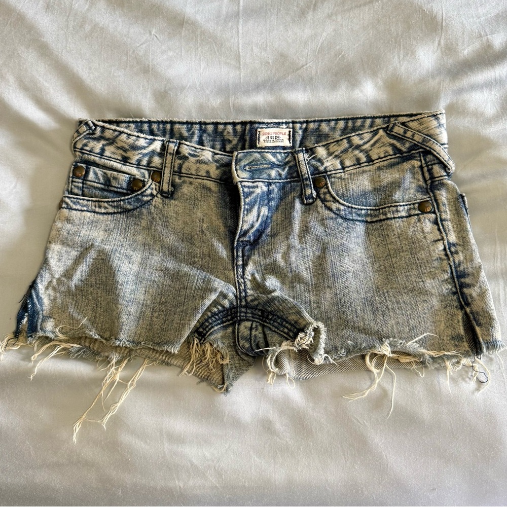 Free People Blue Distressed Jean Shorts